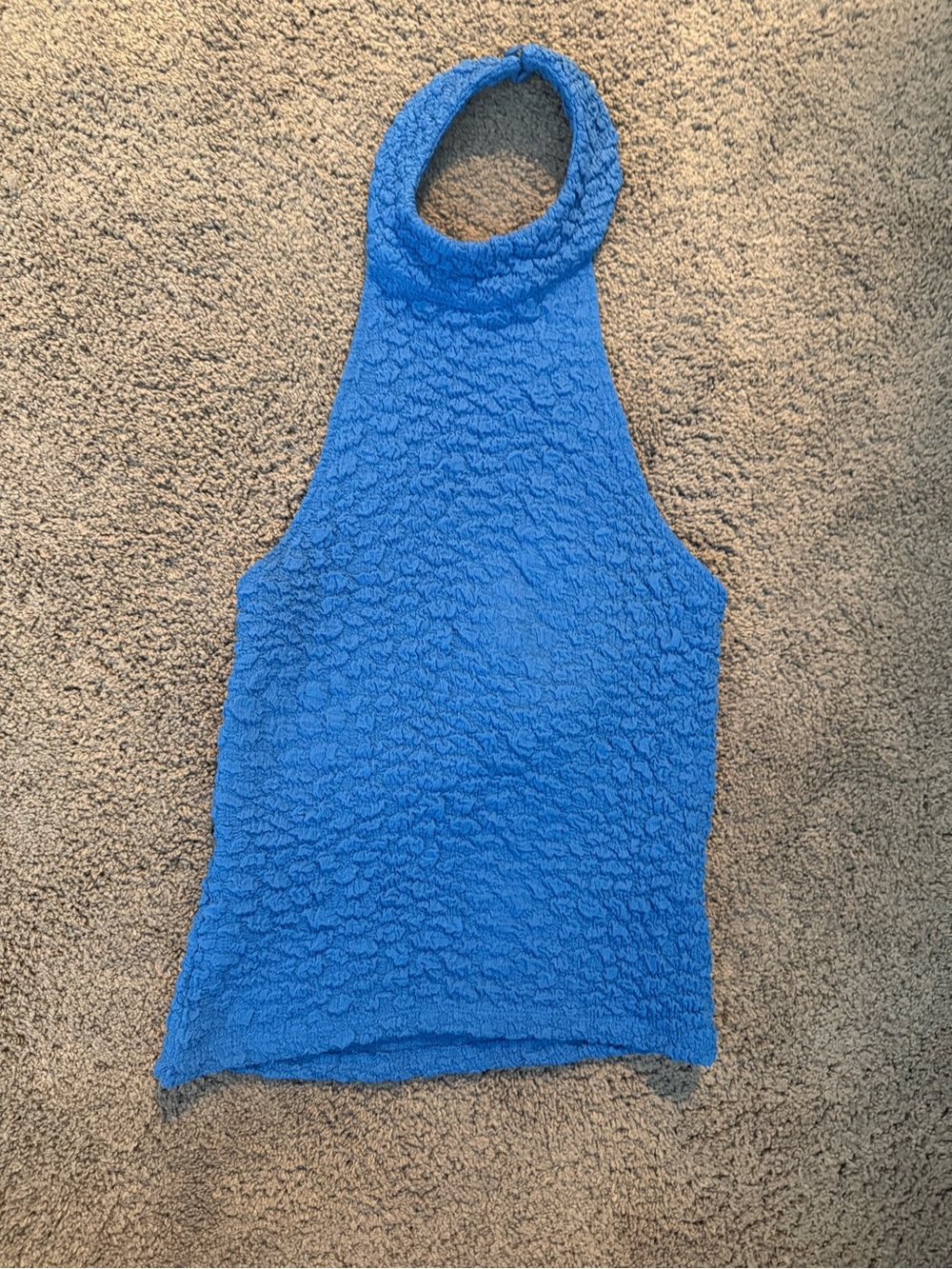 Blue Textured Halter Tank Top - Women's